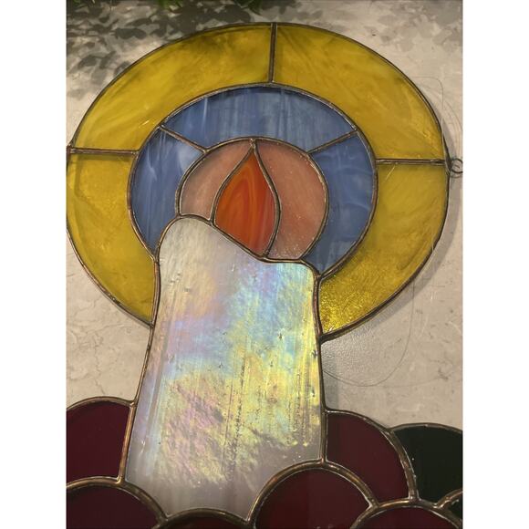 Vintage Stained Glass Christmas Window Leaded Glass Light Catcher Candle Large - Picture 2 of 8